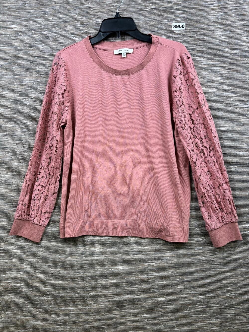 Rose + Olive Pink Long Lace Sleeves Shirt Top Size XL Casual Round Neck